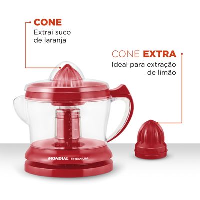 Espremedor 1.25L Mondial Premium E-23 com Dupla Rotação e Acionamento Automático Vermelho 220V 220V