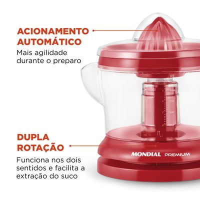 Espremedor 1.25L Mondial Premium E-23 com Dupla Rotação e Acionamento Automático Vermelho 220V 220V