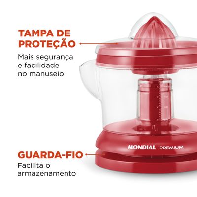Espremedor 1.25L Mondial Premium E-23 com Dupla Rotação e Acionamento Automático Vermelho 220V 220V