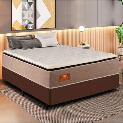 Cama Box Casal King Gazin Colchão Com Molas Ensacadas 193x203x72cm Azera Branco/bege