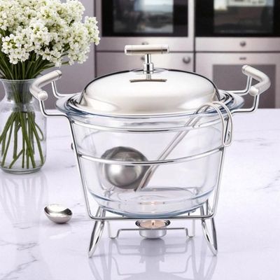 Rechaud redondo com tampa em aço inox Fracalanza Chambord 4 litros: Elegância e versatilidade para servir