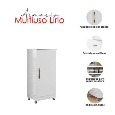 Guarda Roupa Casal Panamá E Armário Multiuso Lírio Branco Brilho – Moval