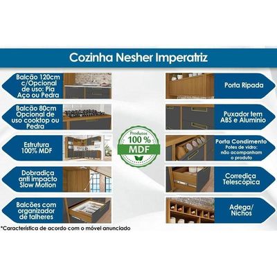 Balcão De Cozinha Imperatriz 1 Porta E 4 Gavetas C/ Tampo 120cm Freijo/grafite - Nesher