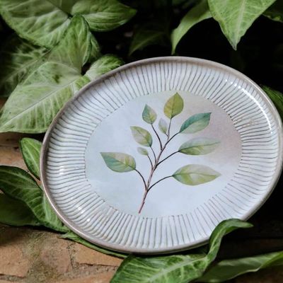 Prato de Sobremesa 21,5cm Avulso Bio Evergreen Porto Brasil Cerâmica Estampada
