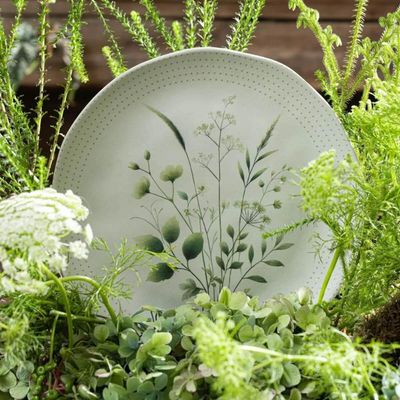 Conjunto Prato Raso 26,5cm e Prato de Sobremesa 19,5cm Cerâmica Orgânico Ammi Floral Porto Brasil