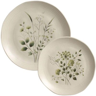 Conjunto Prato Raso 26,5cm e Prato de Sobremesa 19,5cm Cerâmica Orgânico Ammi Floral Porto Brasil