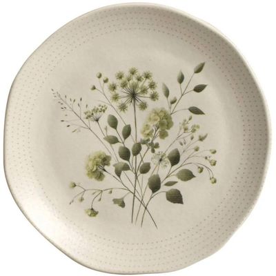 Conjunto Prato Raso 26,5cm e Prato de Sobremesa 19,5cm Cerâmica Orgânico Ammi Floral Porto Brasil