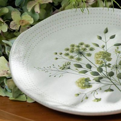 Conjunto Prato Raso 26,5cm e Prato de Sobremesa 19,5cm Cerâmica Orgânico Ammi Floral Porto Brasil