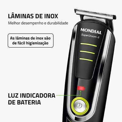 Aparador de Pelos Super Groom 06 Mondial Preto e Verde 6W  BG-04 Bivolt