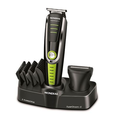 Aparador de Pelos Super Groom 06 Mondial Preto e Verde 6W  BG-04 Bivolt