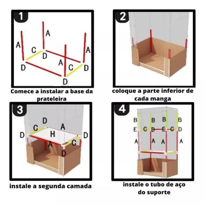 Guarda Roupa Cabideiro Organizador Multiuso Prateleira Estante Portátil Quarto Closet Loja Vermelho