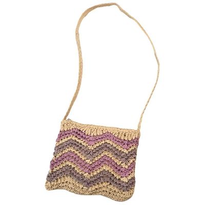 Bolsa Artesanal Lateral Listrada Transversal Casual Praia Lilás