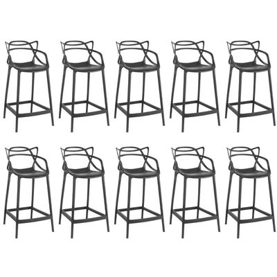 Kit 10 Banquetas Média Allegra 66cm Design Cozinha/bancada - Preto