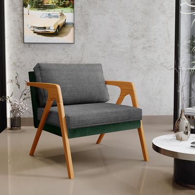 Kit 02 Poltronas Decorativas Sala Estar Pietra L02 Facto Verde Musgo Linho Cinza Escuro - Lyam Decor
