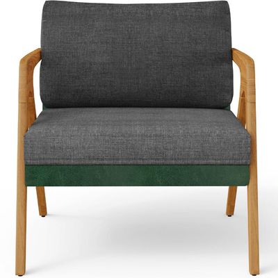 Kit 02 Poltronas Decorativas Sala Estar Pietra L02 Facto Verde Musgo Linho Cinza Escuro - Lyam Decor