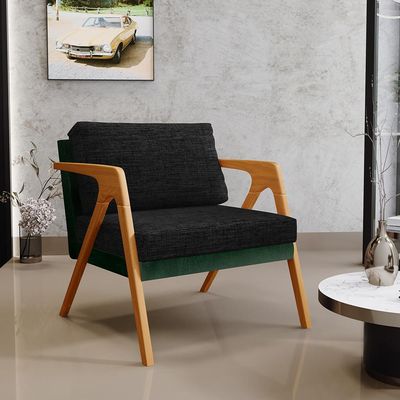 Kit 02 Poltronas Decorativas Sala Estar Pietra L02 Facto Verde Musgo Linho Chumbo - Lyam Decor