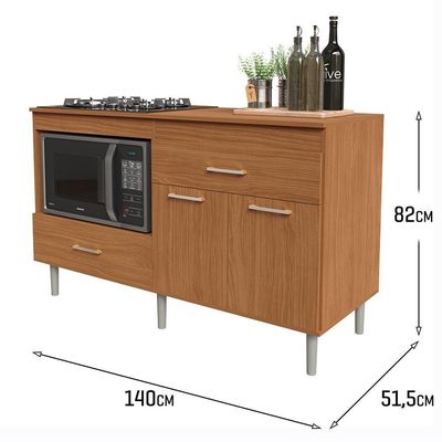 Balcão Para Cooktop 1,40m 5 Bocas 2 Portas Turim Nature