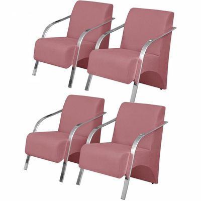Kit 4 Poltronas 1 Lugar Vênus Braço Pé Alumínio Rosa.