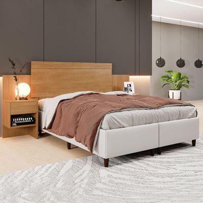 Cabeceira Extensiva Box Manchester Com 2 Mesas De Cabeceira Cinamomo