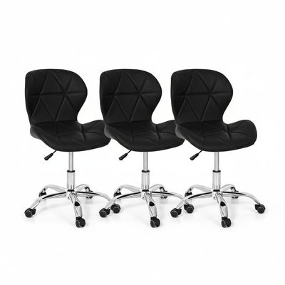 Conjunto 3 Cadeiras Office Eiffel Slim Giratória Ajustável Preta