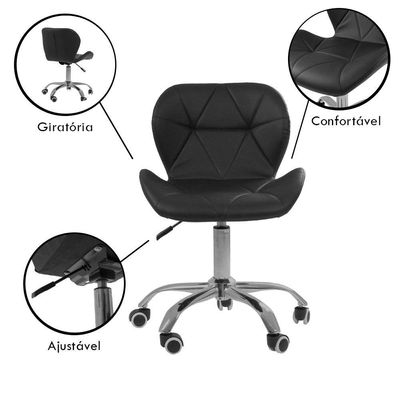 Conjunto 3 Cadeiras Office Eiffel Slim Giratória Ajustável Preta