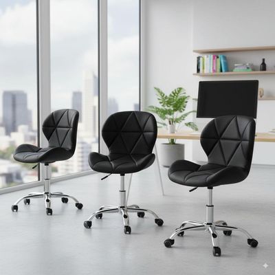 Conjunto 3 Cadeiras Office Eiffel Slim Giratória Ajustável Preta
