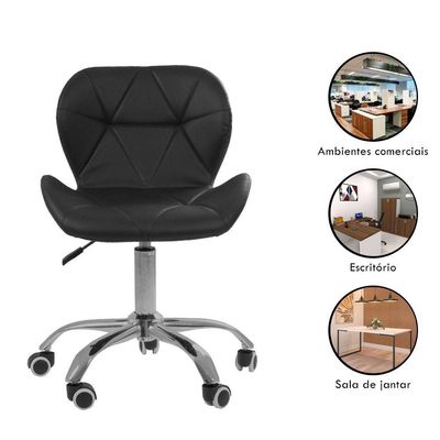 Conjunto 3 Cadeiras Office Eiffel Slim Giratória Ajustável Preta