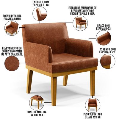 Kit 4 Poltronas Decorativas Para Sala De Estar E Recepção Beatriz W01 Couríssimo Camel - Lyam Decor