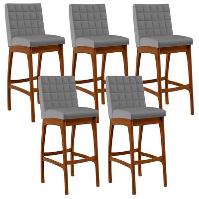 Kit 05 Banquetas Altas Para Cozinha Sala De Jantar Fixa Mila B04 Facto Cinza Fosco - Lyam Decor