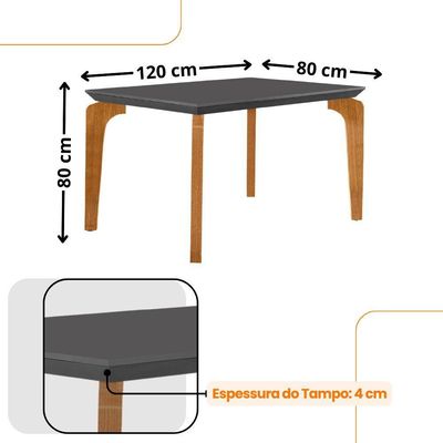 Conjunto Mesa Liz 120cm Mdf Com 4 Cadeiras Athenas Moderna Veludo Marrom/grafite/imbuia