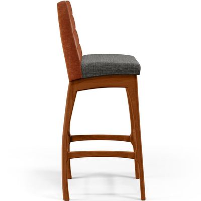 Banqueta Alta Cozinha Sala De Jantar Fixa Mila B04 Couríssimo Camel Linho Cinza Escuro - Lyam Decor