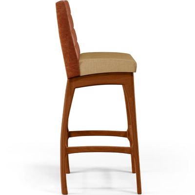 Banqueta Alta Cozinha Sala De Jantar Fixa Mila B04 Couríssimo Camel Linho Bege Escuro - Lyam Decor