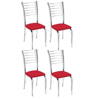 Kit 4 Cadeiras Lara Cromada Para Cozinha-Assento Sintético Vermelho-Gat Magazine