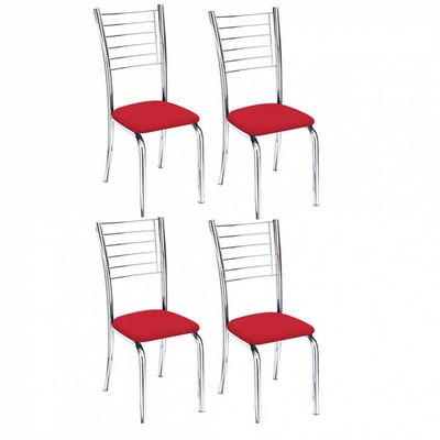 Kit 4 Cadeiras Iara Cromada Para Cozinha Vermelho
