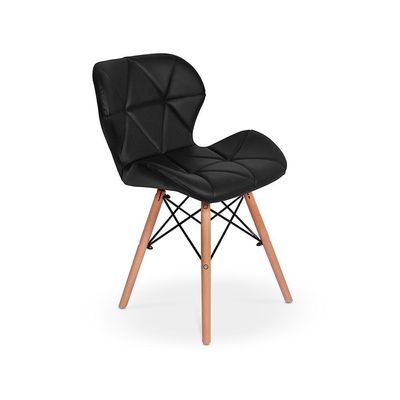 Kit 5 Cadeiras Eames Eiffel Slim Wood Estofada Preta