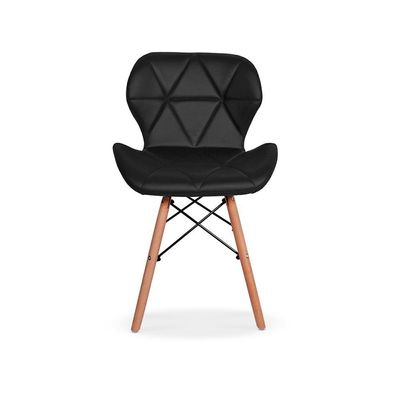 Kit 5 Cadeiras Eames Eiffel Slim Wood Estofada Preta