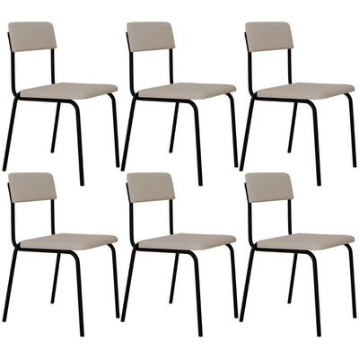 Kit 06 Cadeiras Estofada Para Sala De Jantar Sense Preto C01 Linho Palha - Lyam Decor