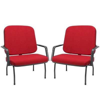 Kit 02 Cadeiras De Escritório Recepção Com Braço Fixa Preta Magno P03 Crepe Vermelho - Lyam Decor