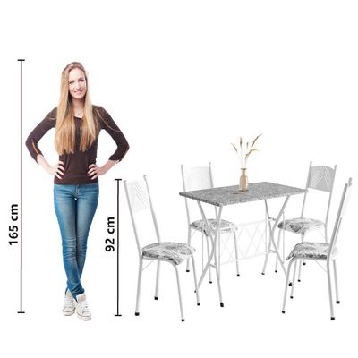 Conjunto De Mesa Sala De Jantar Bruna 1m Com 4 Cadeiras Granito Tubular Artefamol Branco Flor