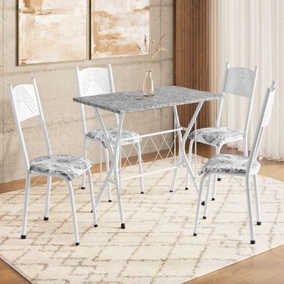 Conjunto De Mesa Sala De Jantar Bruna 1m Com 4 Cadeiras Granito Tubular Artefamol Branco Flor