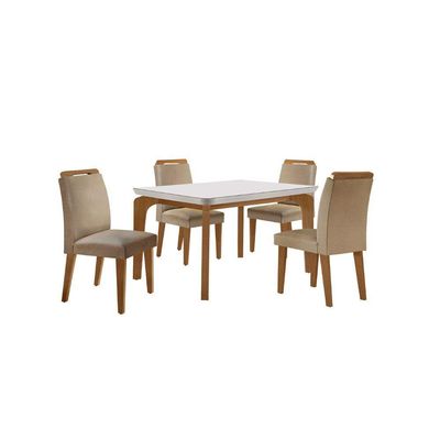 Conjunto Mesa Liz 120cm Com Vidro Cp 4 Cadeiras Athenas Moderna Turim Off White Imbuia