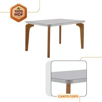 Conjunto Mesa Liz 120cm Com Vidro Cp 4 Cadeiras Athenas Moderna Turim Off White Imbuia