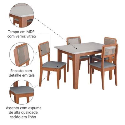 Conjunto Sala De Jantar Mesa Miami 1,20m 4 Cadeiras Santiago Dobuê Madeirado / Cinza