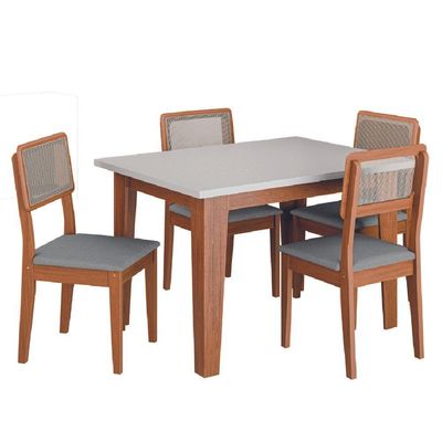 Conjunto Sala De Jantar Mesa Miami 1,20m 4 Cadeiras Santiago Dobuê Madeirado / Cinza