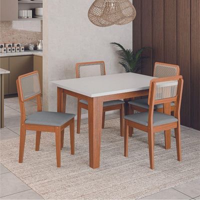 Conjunto Sala De Jantar Mesa Miami 1,20m 4 Cadeiras Santiago Dobuê Madeirado / Cinza