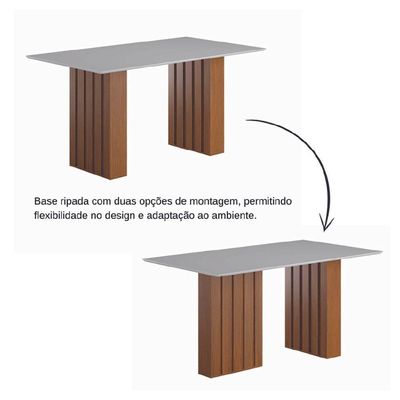 Conjunto De Mesa Sala De Jantar Ripada Tampo Com Vidro 1,60m 6 Cadeiras Santiago Dobuê Madeirado/off White