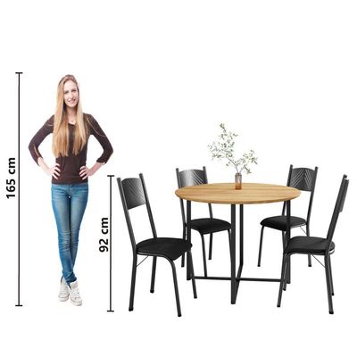 Conjunto De Mesa Sala De Jantar Com 4 Cadeiras Tampo Redondo 1m Madeirado Liz Preto Artefamol Preto