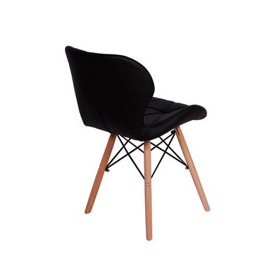 Cadeira Charles Eames Eiffel Slim Wood Estofada Preta