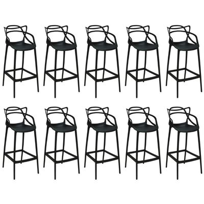 Kit 10 Banquetas Allegra Com Encosto Design Cozinha/bancada - Preto