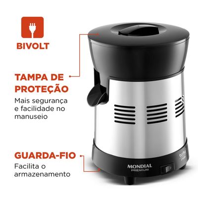Extrator de Suco Profissional Mondial Premium Turbo E-10 Preto/Prata Bivolt Bivolt
